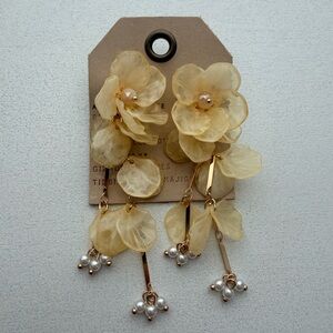 Anthropologie Yellow Floral Statement Earrings with Gold and White Accents - New